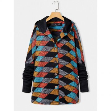 Vintage Plaid Print Long Sleeves Button Patchwork Casual Coat For Women